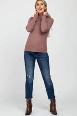 Faded Burgundy Thermal Knit Turtle Neck Maternity Top