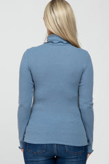 Blue Thermal Knit Turtle Neck Maternity Top