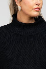 Black Mock Neck Cable Knit Maternity Sweater