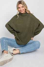 Olive Mock Neck Cable Knit Sweater