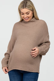 Taupe Mock Neck Cable Knit Maternity Sweater