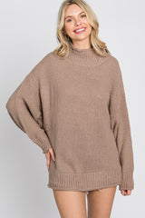 Taupe Mock Neck Cable Knit Sweater