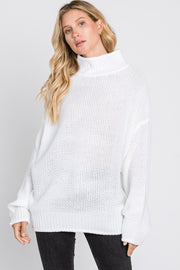 Ivory Mock Neck Cable Knit Sweater