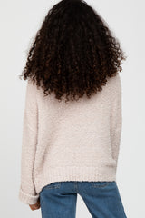 Beige Cowl Neck Cuff Sleeve Soft Knit Sweater
