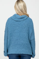 Blue Cowl Neck Cuff Sleeve Soft Knit Maternity Sweater