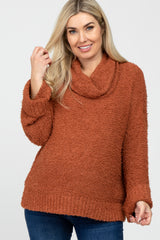 Camel Cowl Neck Cuff Sleeve Soft Knit Maternity Sweater