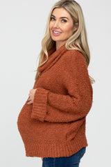 Camel Cowl Neck Cuff Sleeve Soft Knit Maternity Sweater