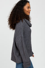 Charcoal Cowl Neck Cuff Sleeve Soft Knit Sweater
