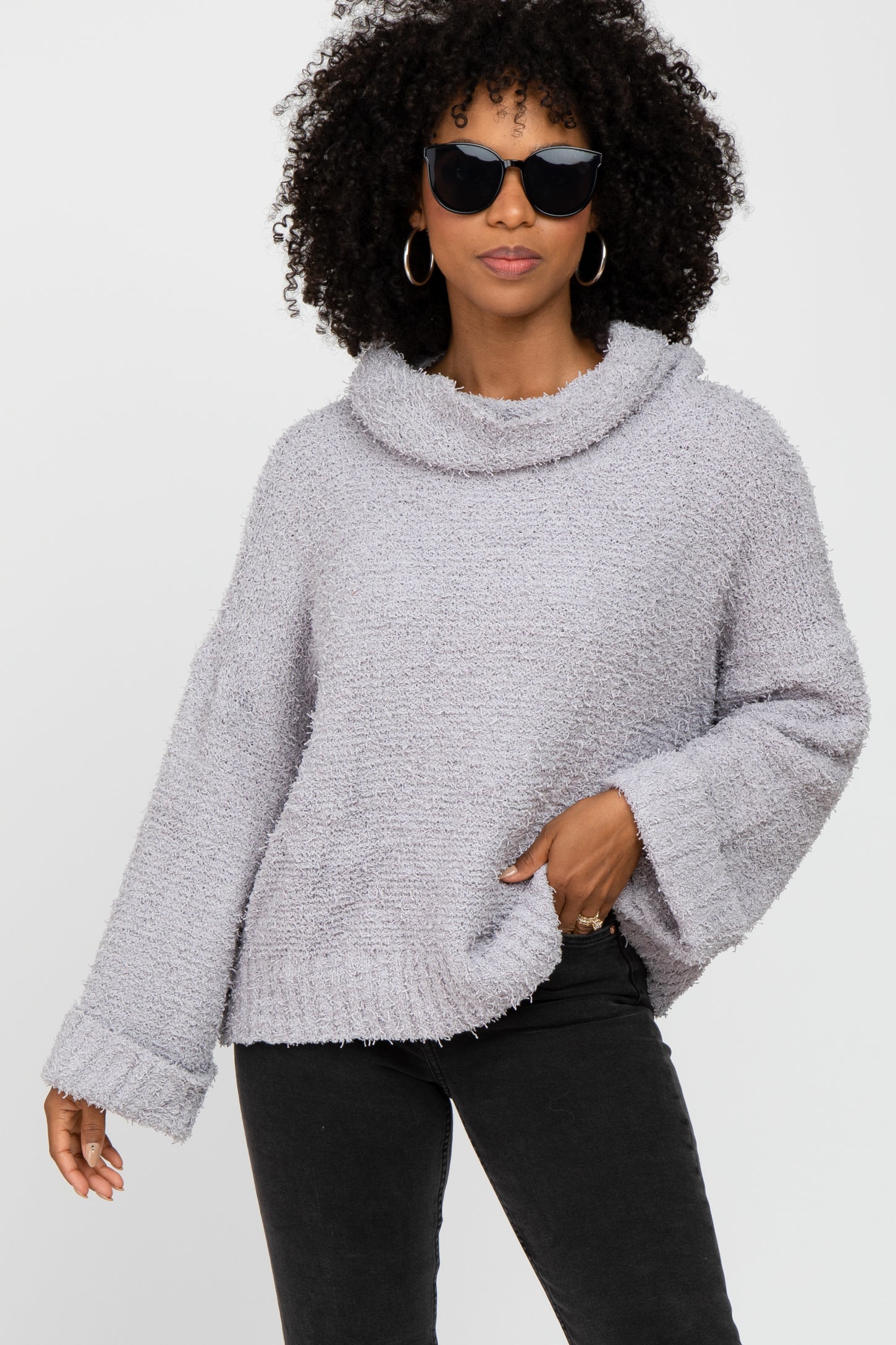 Grey Cowl Neck Cuff Sleeve Soft Knit Maternity Sweater – PinkBlush