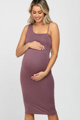 Mauve One Shoulder Fitted Maternity Dress