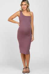 Mauve One Shoulder Fitted Maternity Dress
