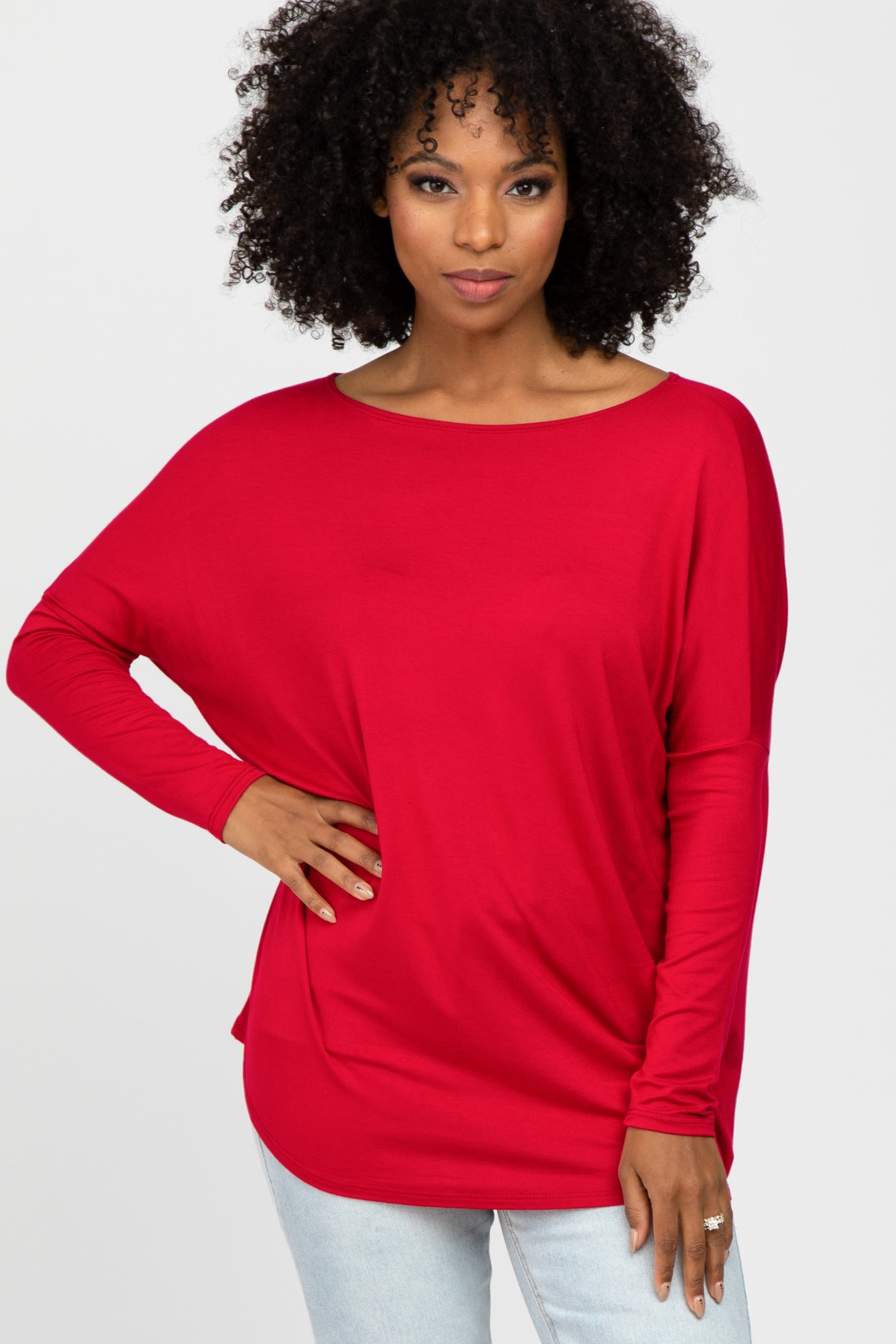 Red Dolman Sleeve Maternity Tunic Top