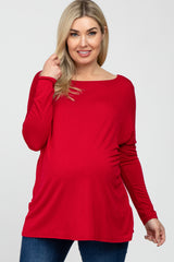 Red Dolman Sleeve Maternity Tunic Top