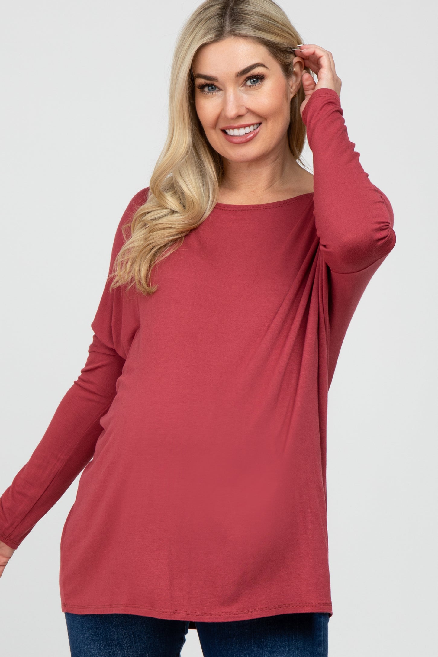 Rust Dolman Sleeve Maternity Tunic Top