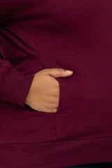 Burgundy Pocketed Plus Maternity Sweatshirt