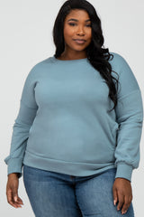 Light Blue Pocketed Plus Maternity Sweatshirt