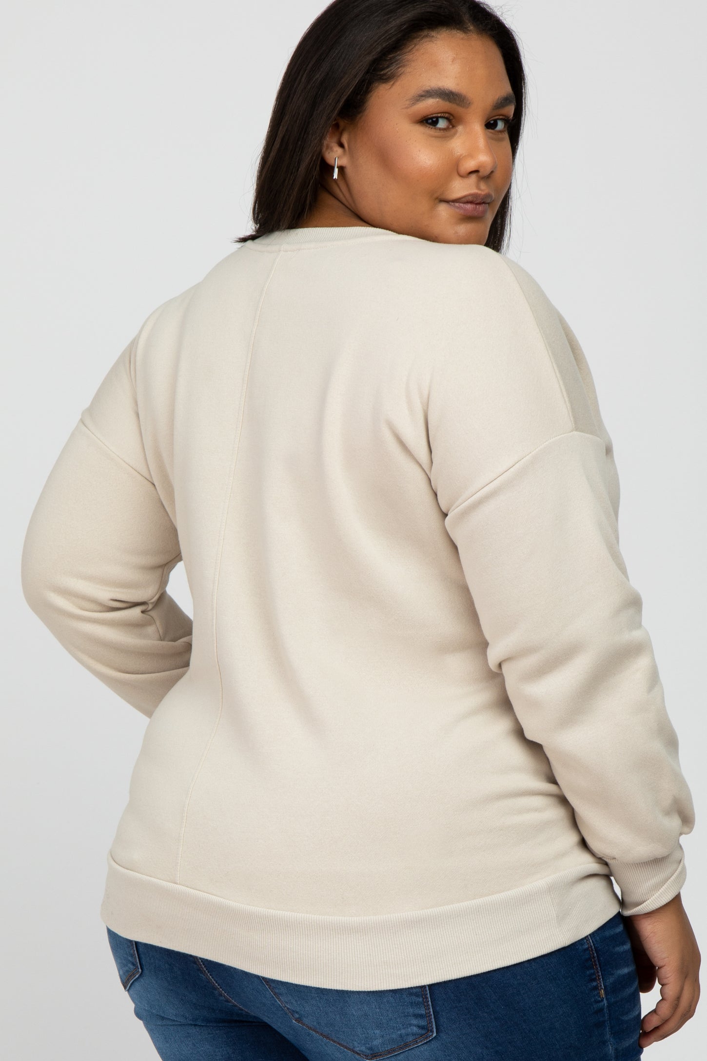 Beige Pocketed Plus Maternity Sweatshirt