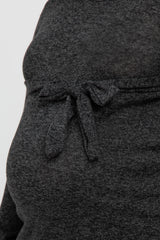 Black Brushed Heathered Long Sleeve Maternity Plus Dress
