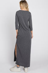 Charcoal French Terry Side Slit Maxi Dress