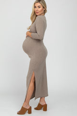 Mocha French Terry Side Slit Maternity Maxi Dress