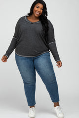 Charcoal Contrast Stitch Plus Dolman Sleeve Top