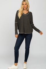 Charcoal Contrast Stitch Dolman Sleeve Top