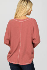 Pink Contrast Stitch Dolman Sleeve Top