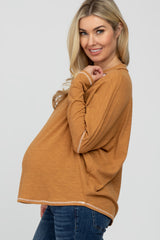Camel Contrast Stitch Maternity Dolman Sleeve Top