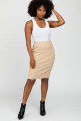 Beige Knit Fitted Skirt