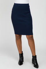 Navy Knit Fitted Skirt