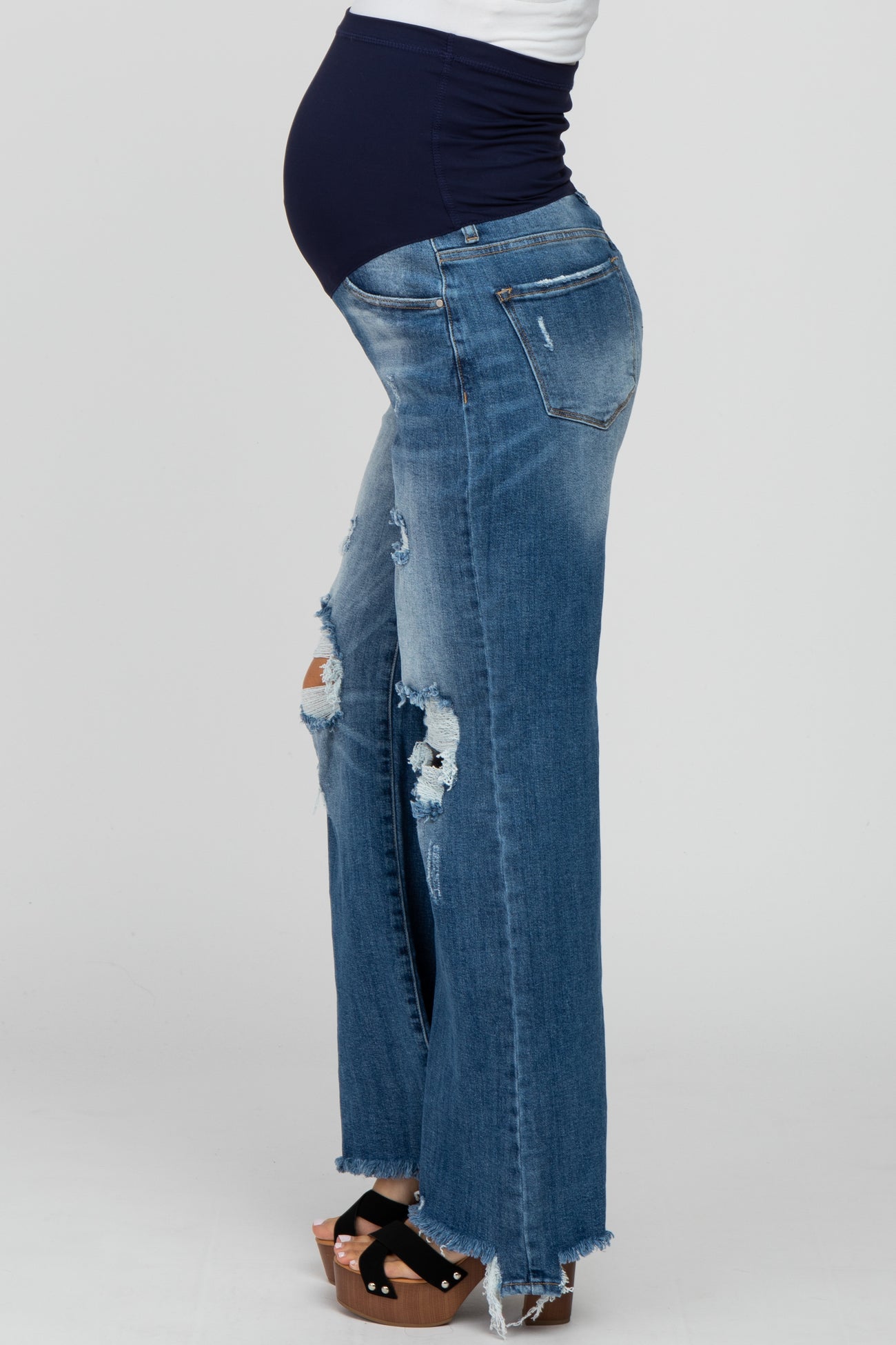 Blue Distressed Maternity Flare Jeans PinkBlush
