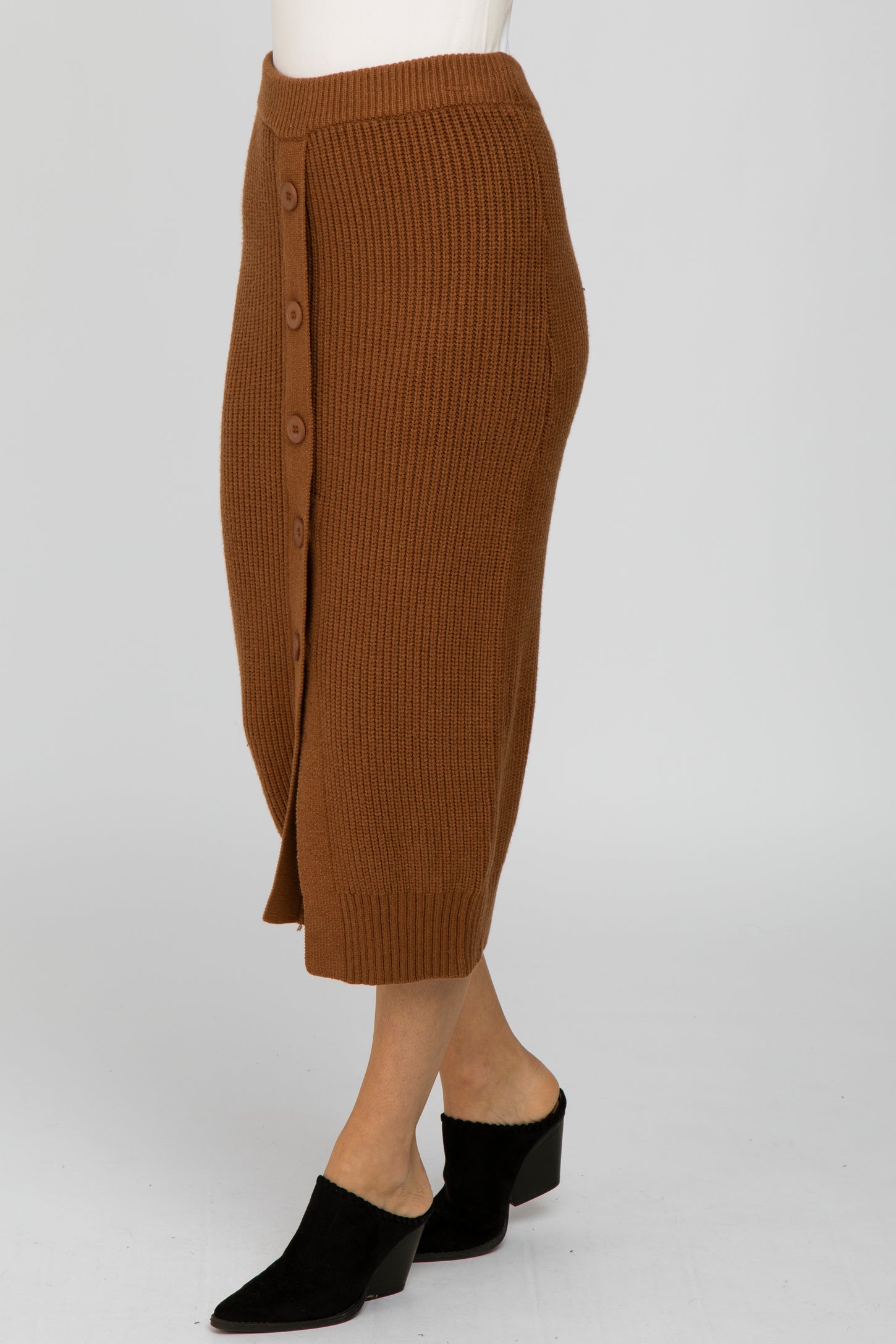 Camel Sweater Knit Midi Skirt