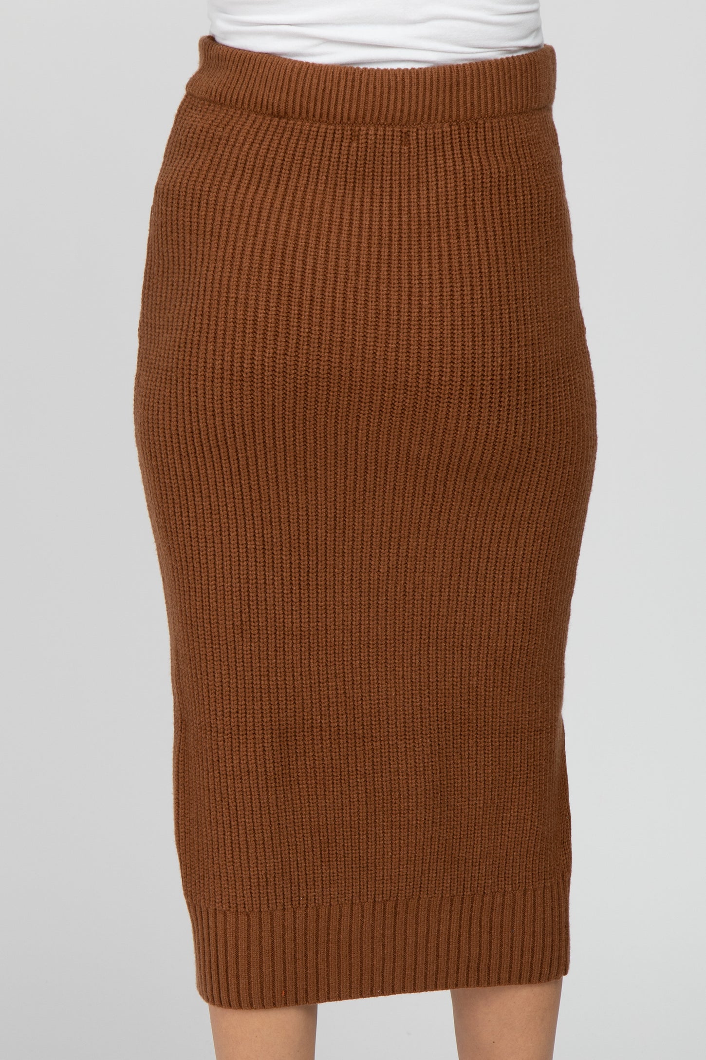 Camel Sweater Knit Maternity Midi Skirt