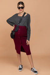 Burgundy Sweater Knit Maternity Midi Skirt