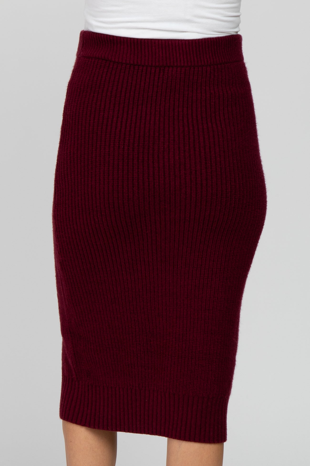 Burgundy Sweater Knit Maternity Midi Skirt– PinkBlush