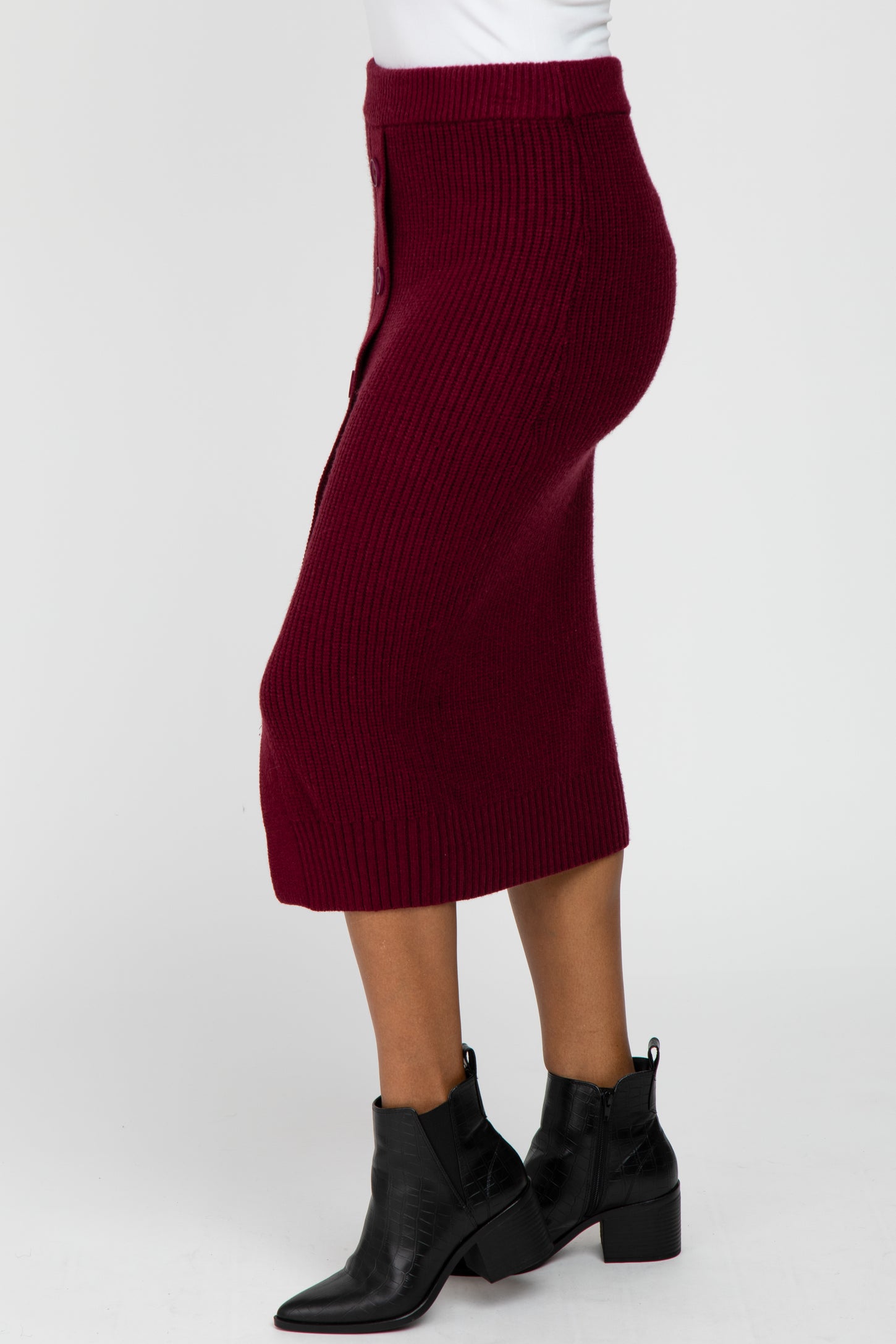 Burgundy Sweater Knit Midi Skirt