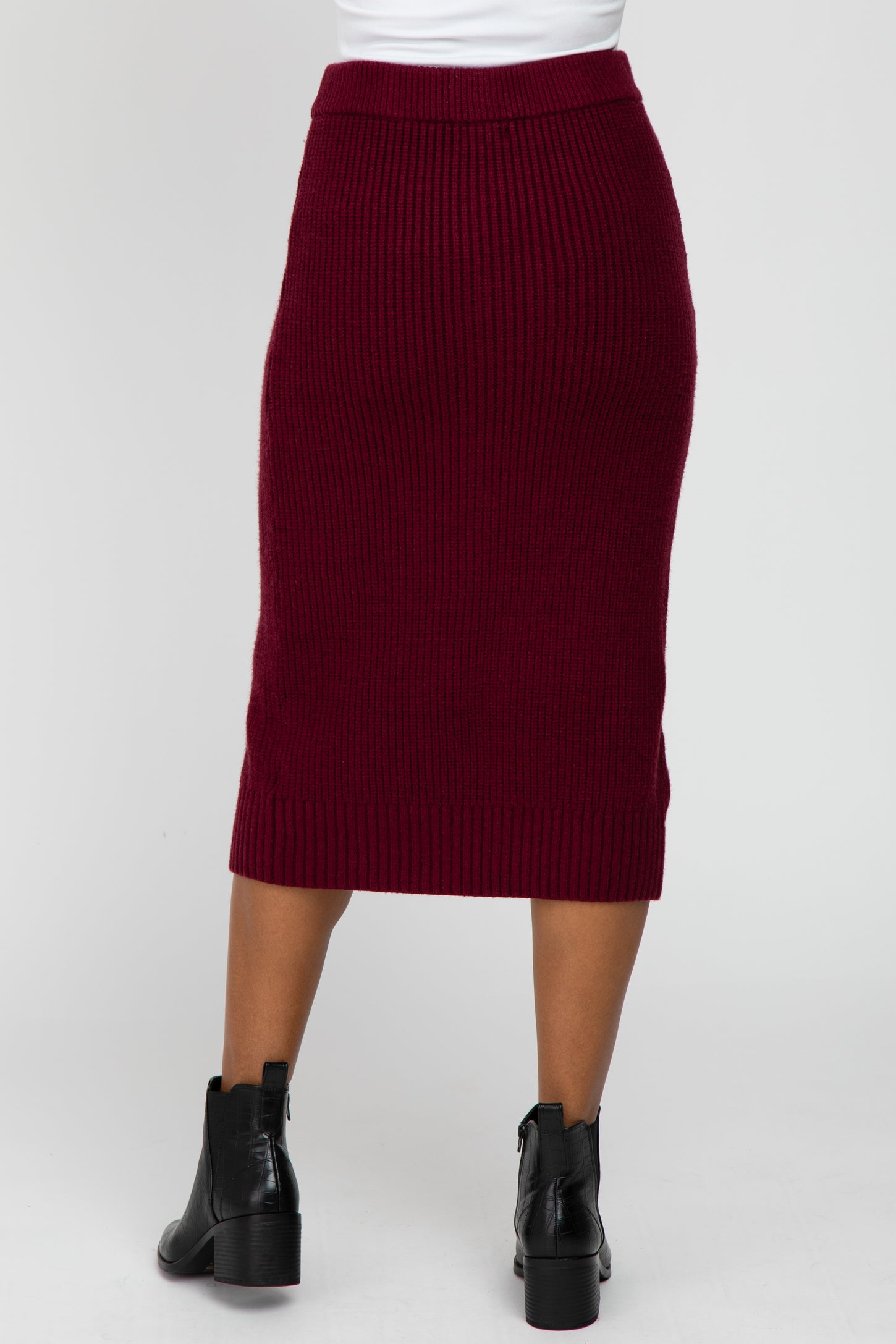 Burgundy Sweater Knit Midi Skirt