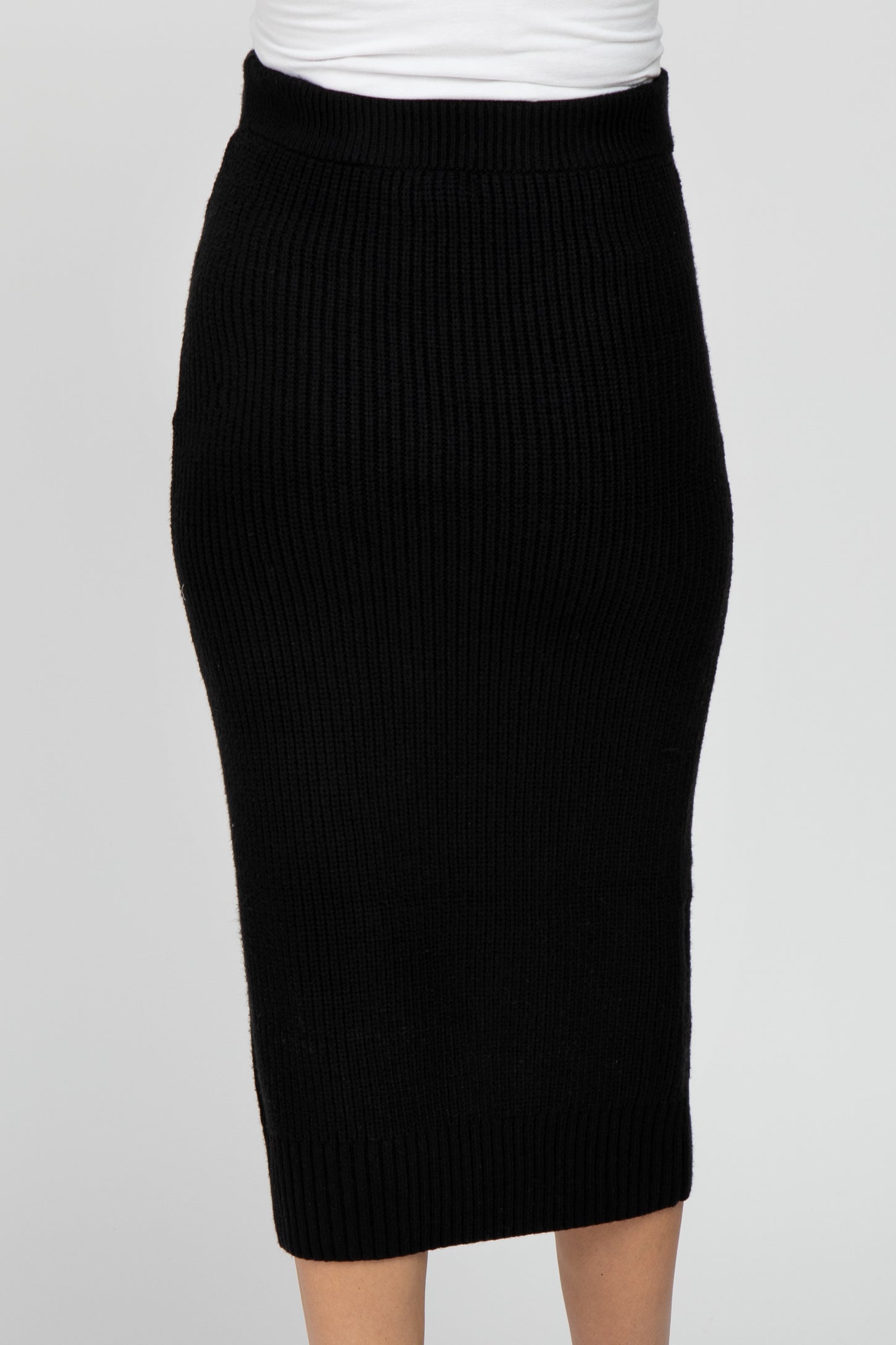Black Sweater Knit Maternity Midi Skirt