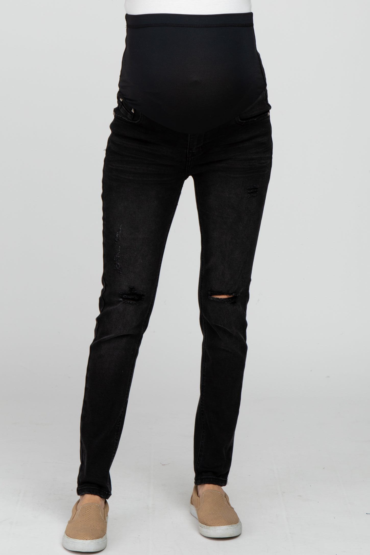 Black Distressed Maternity Skinny Jeans– PinkBlush