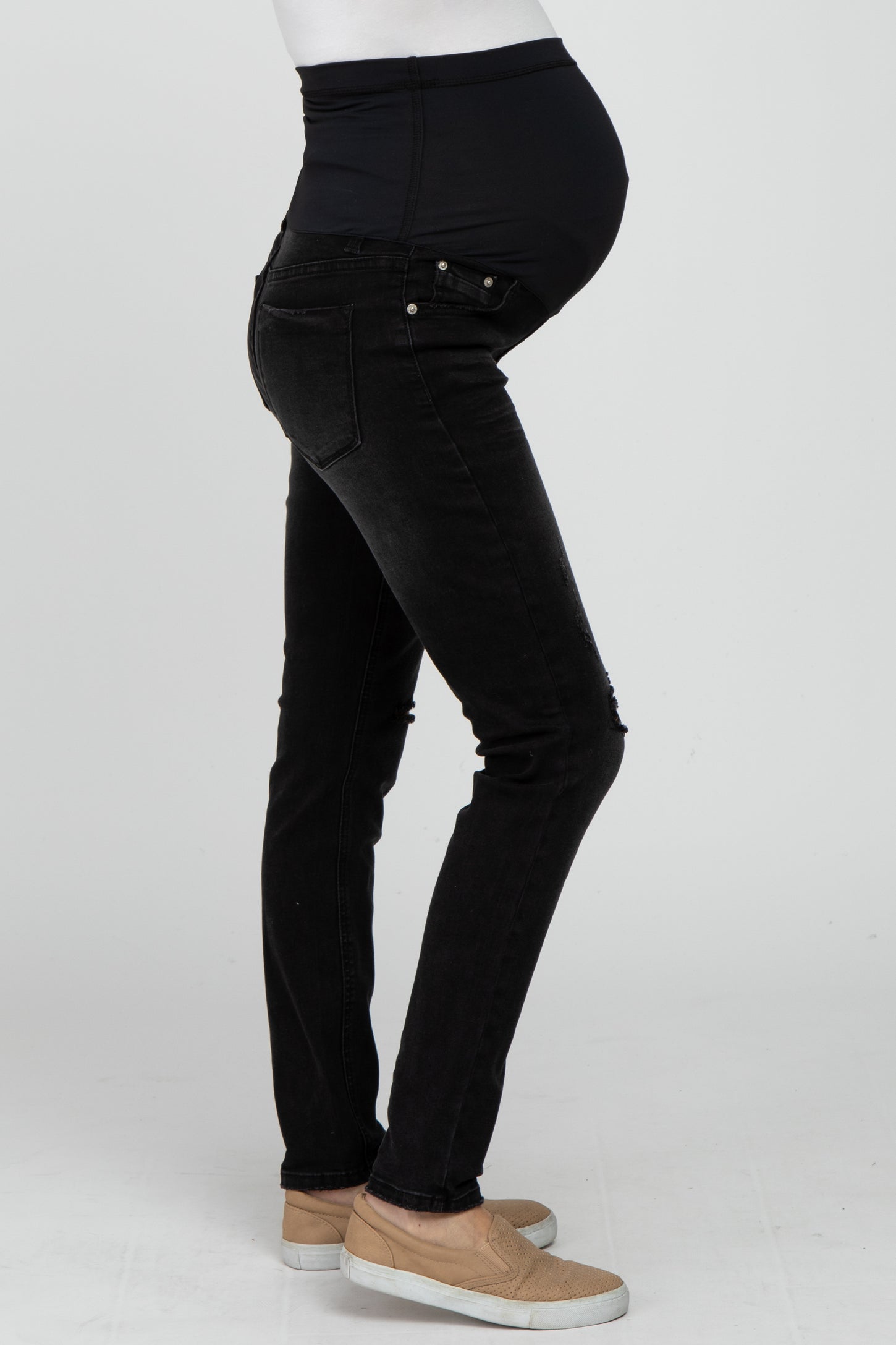 Black Distressed Maternity Skinny Jeans– PinkBlush
