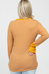 Yellow Waffle Knit Button Front Colorblock Maternity Top