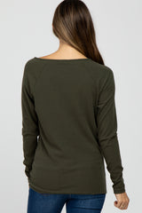 Olive Ribbed Button Front Maternity Top