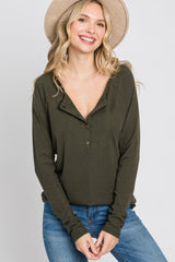 Olive Ribbed Button Front Maternity Top
