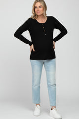 Black Ribbed Button Front Maternity Top