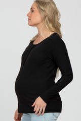 Black Ribbed Button Front Maternity Top