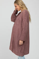 Mauve Open Knit Maternity Cardigan Sweater