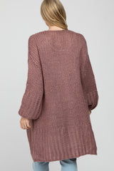 Mauve Open Knit Maternity Cardigan Sweater