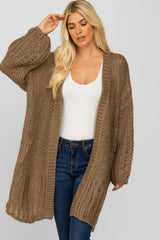 Taupe Open Knit Cardigan Sweater