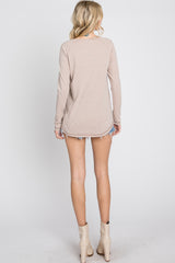 Taupe Contrast Stitched Long Sleeve Top