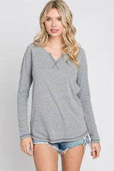 Grey Contrast Stitched Long Sleeve Top
